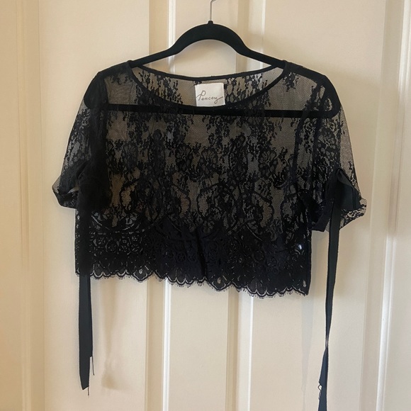 Pencey Tops - ANTHROPOLOGIE Pencey Crop Top Black Lace With Bow Ties Size XS